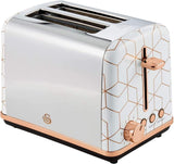 Swan Tribeca 2 slice Toaster in White, Rose Gold Accents, High lift function