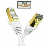 20M RJ45 CAT8 Ethernet Cable Network Gold 40Gbps White 20 meters